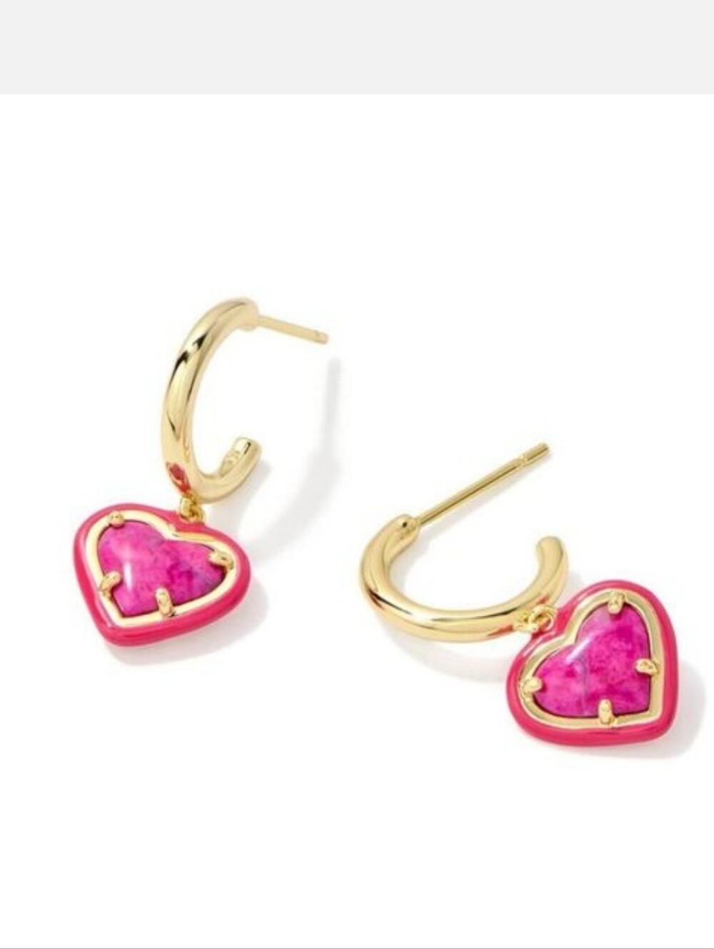 NEW! Kendra Scott Anna Enamel Fuchsia Variegated Magnesite Hoop Heart Earrings